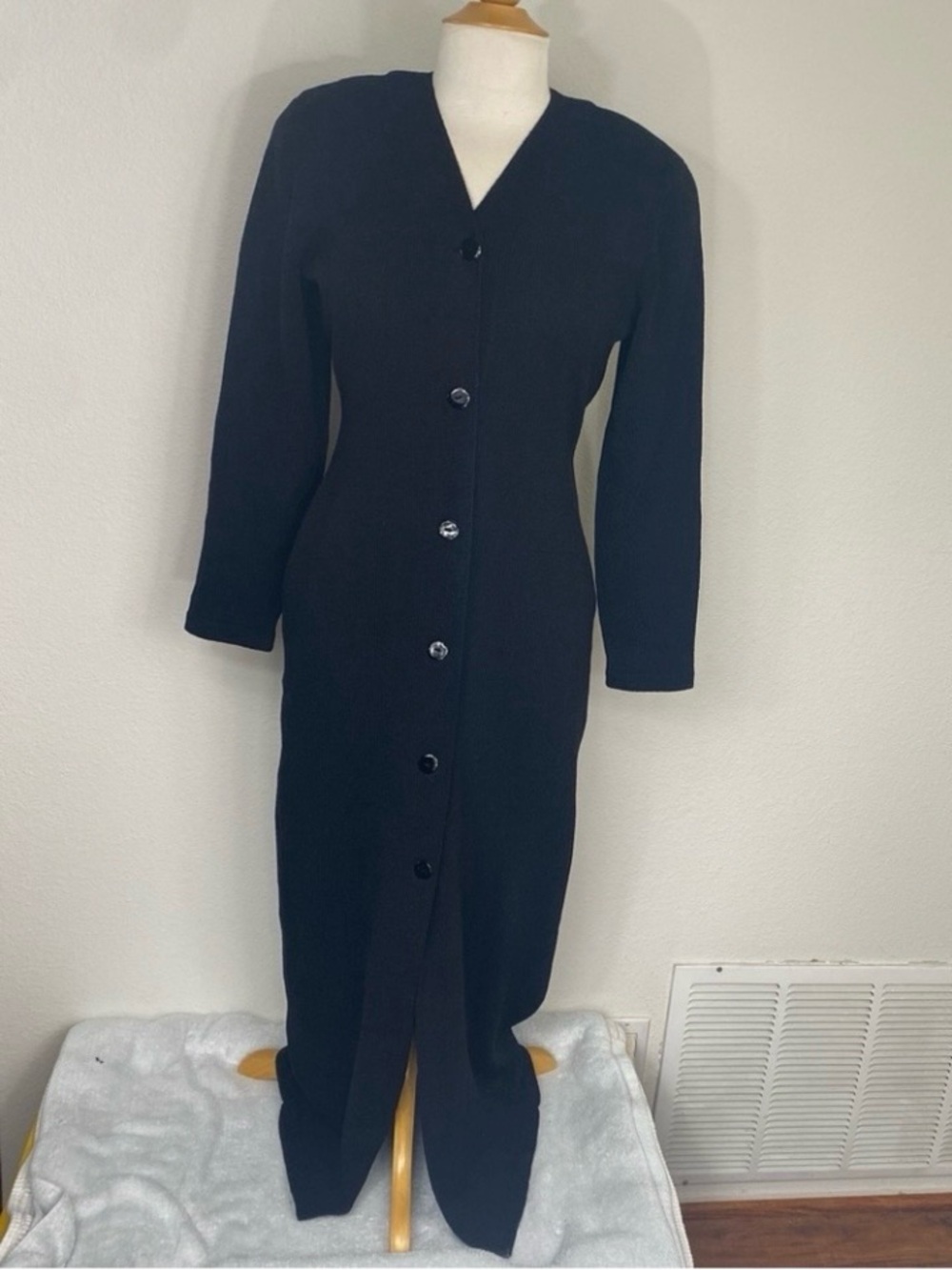 Vintage Women's Alnoral by Al Spokavicius Black Button Sweater Dress Size Small